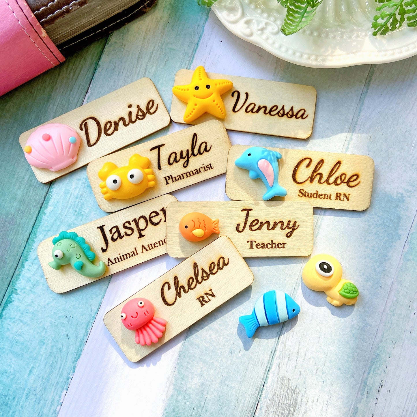 Aquarium 3D theme Personalized Name Tag Badge - Blue Fish