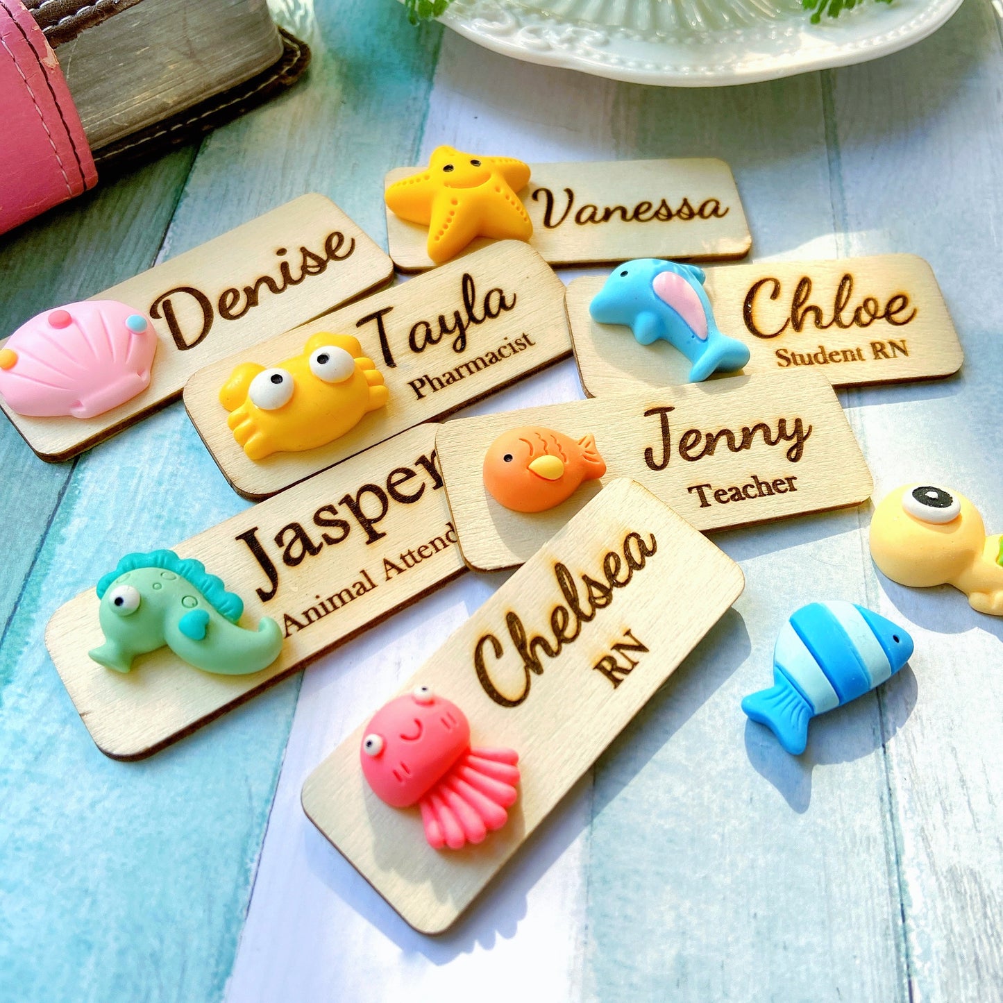 Aquarium 3D theme Personalized Name Tag Badge - Blue Fish