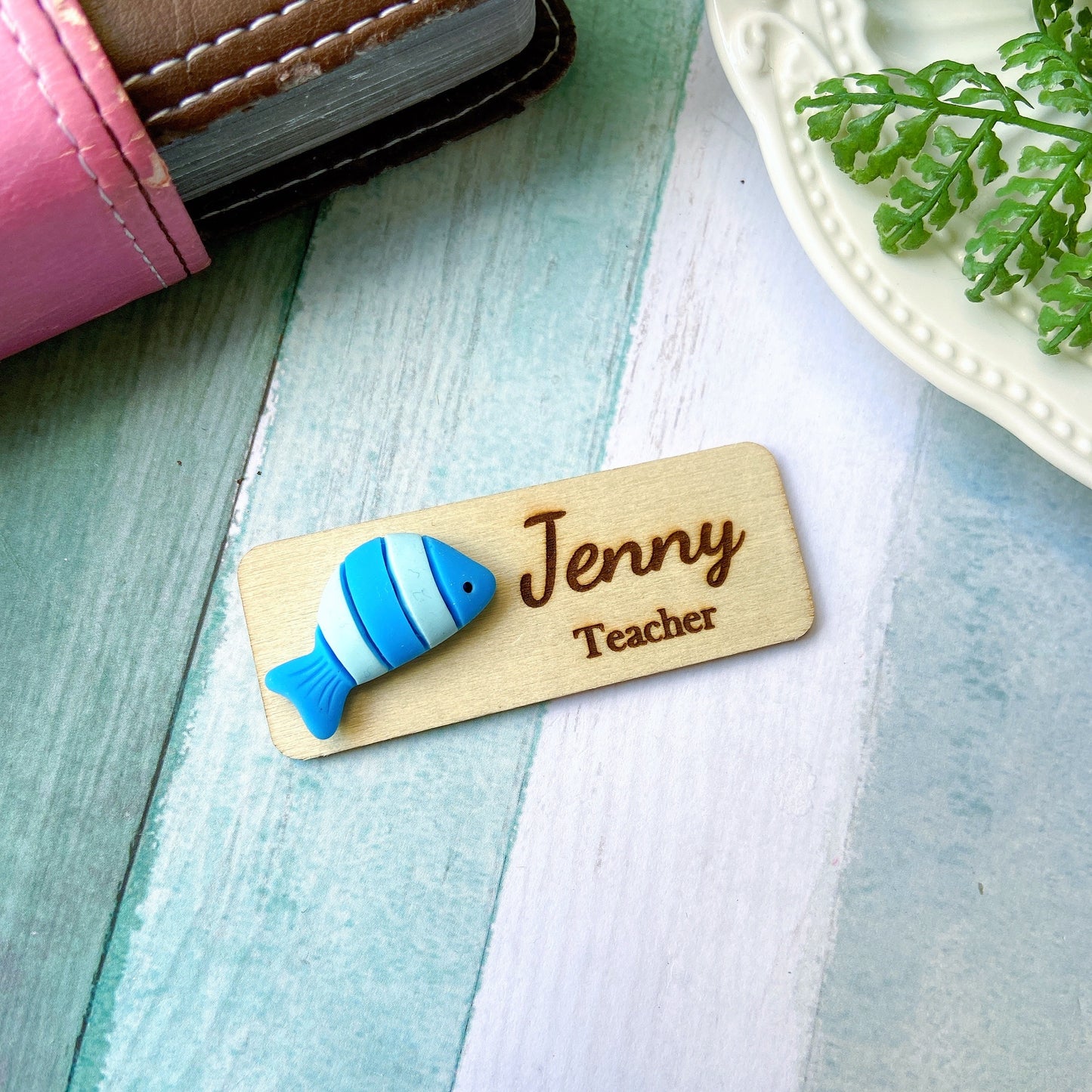 Aquarium 3D theme Personalized Name Tag Badge - Blue Fish