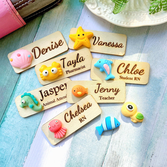 Aquarium 3D theme Personalized Name Tag Badge - Shell