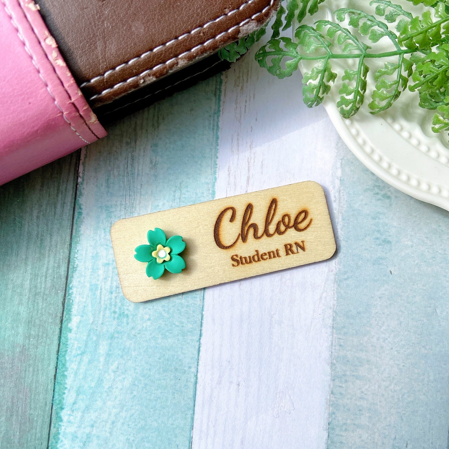 Personalized 3D Cherry Blossoms Wooden Name Tag Badge - Yellow