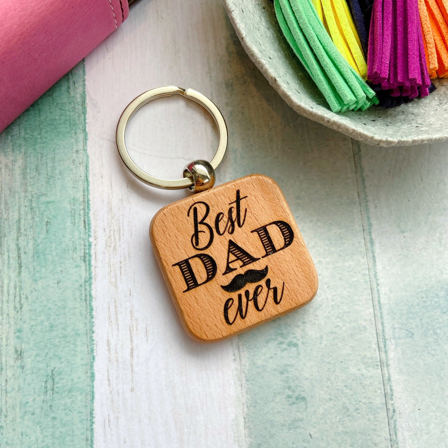 Custom Made Mom and Dad Wooden Keyring