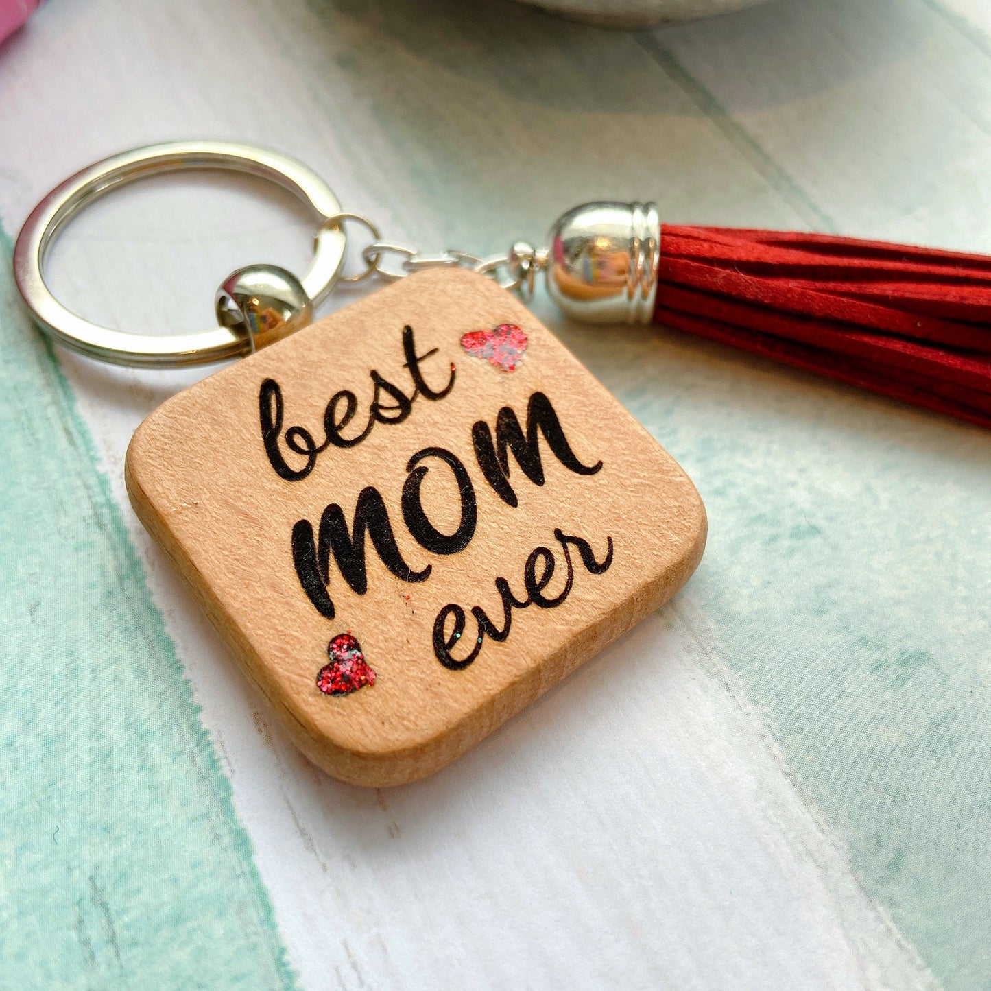 Custom Made Mom and Dad Wooden Keyring