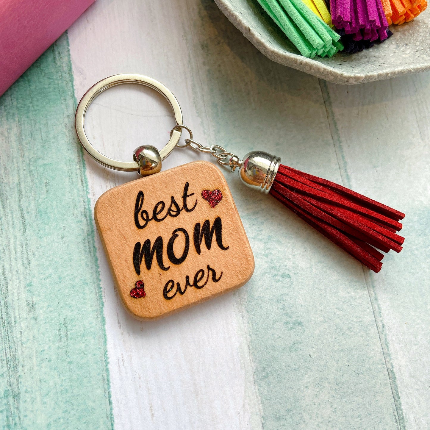 Custom Made Mom and Dad Wooden Keyring