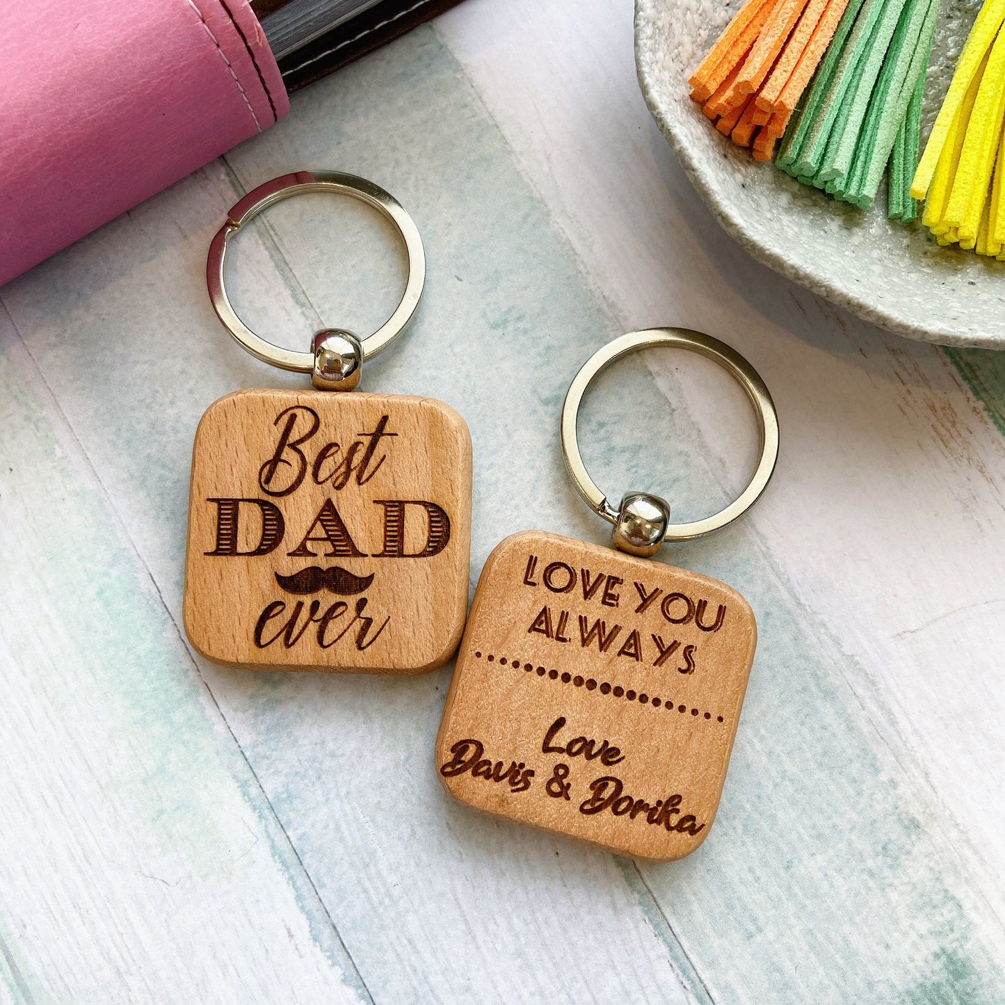 Custom Made Mom and Dad Wooden Keyring