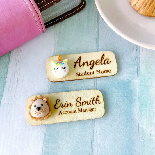 Animals 3D Theme Personalized Wooden Name Tag Badge - Lion